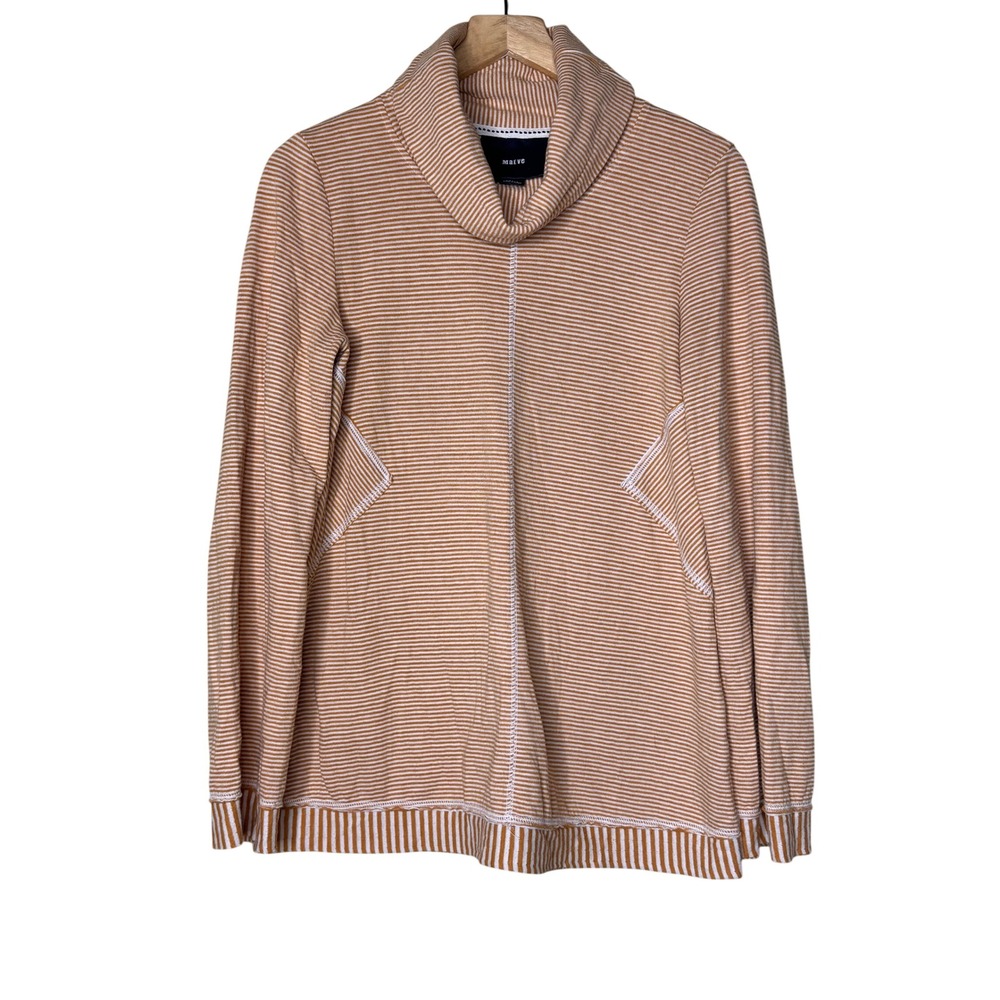 Maeve Anthropologie Mustard Striped Cowl Neck Pullover Sweatshirt Womens Small